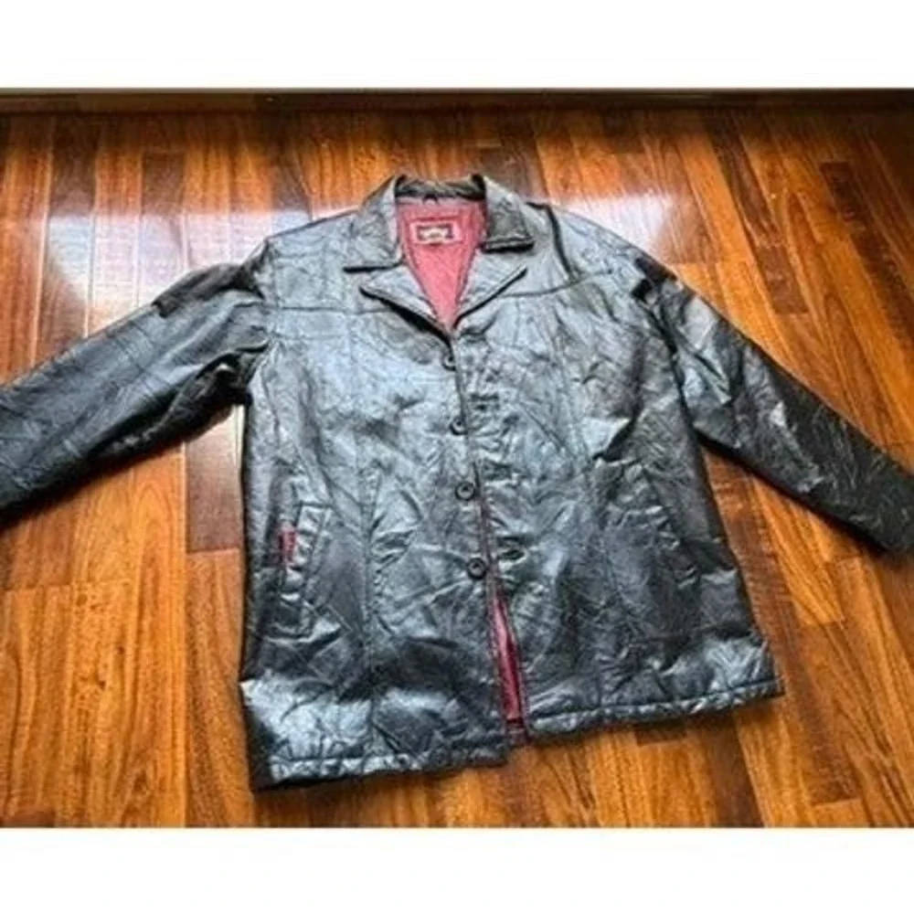 Haband Executive Division Mens Black Patchwork Genuine Leather Car Coat Jacket L